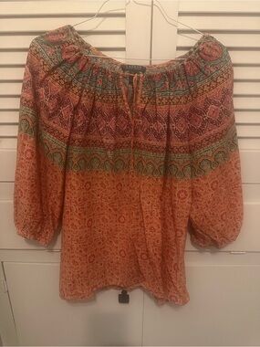 Ralph Lauren Orange Paisley Peasant Blouse with Green Accents